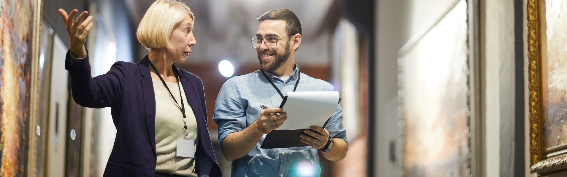 man and woman talking